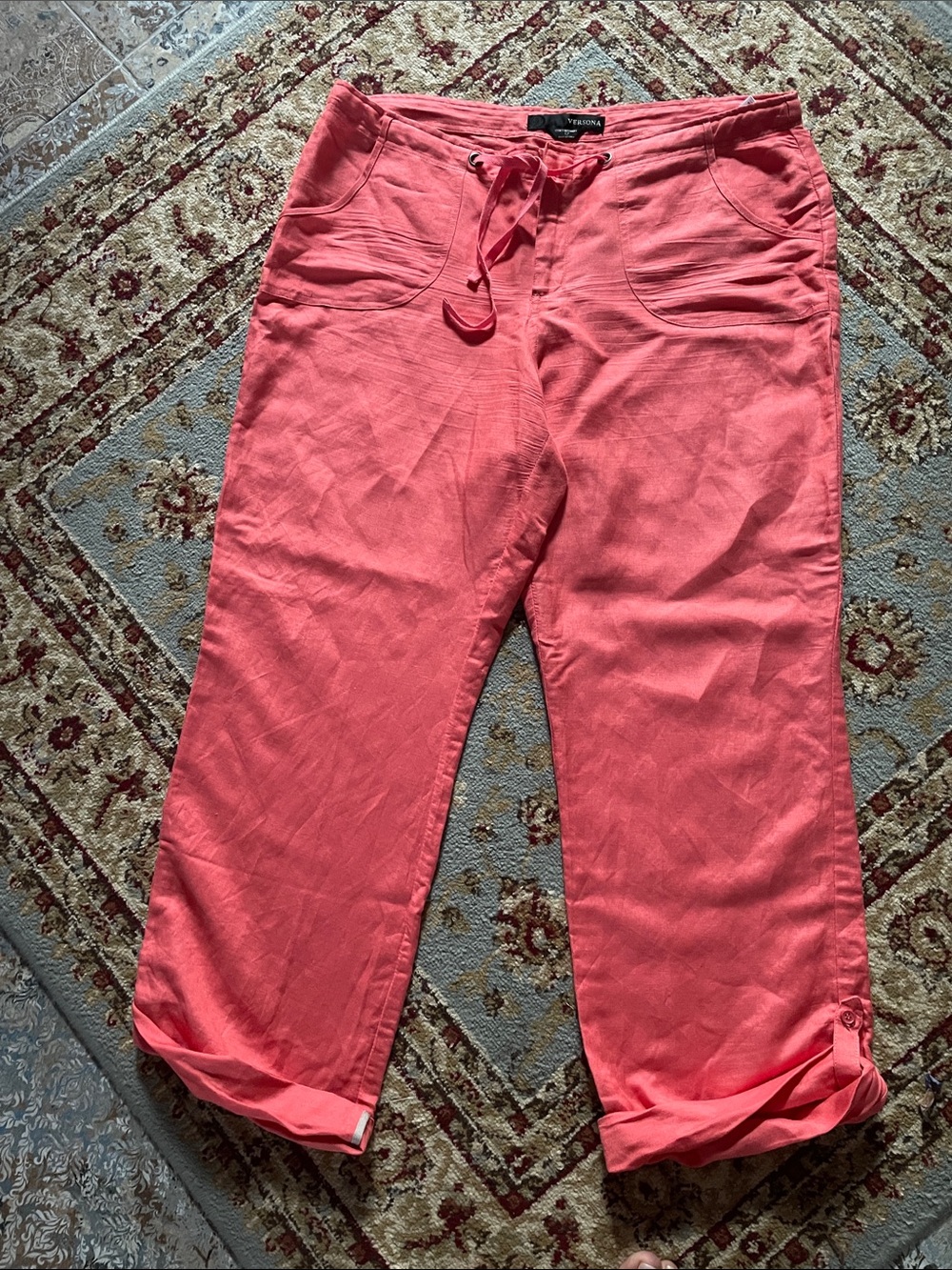 Versona Coral-Pink Linen Drawstring Pants